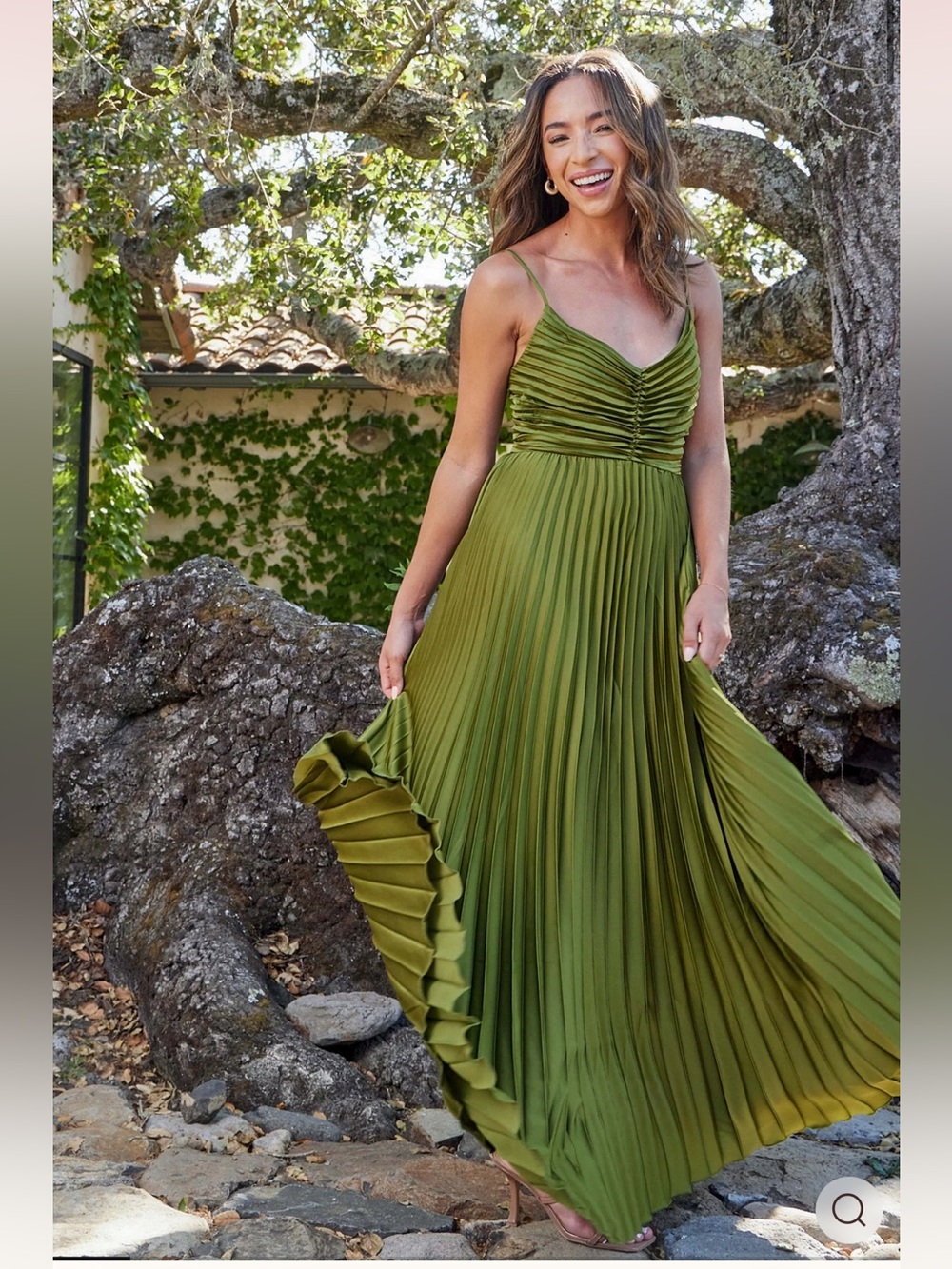 Petal & Pup Olive Green Naira Pleated Maxi Dress